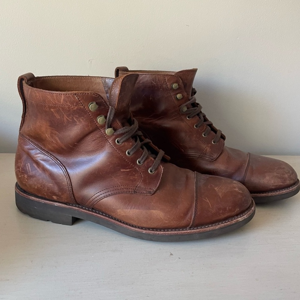 J. Crew Kenton Brown Tobacco Leather Cap Toe Men's Boots - Picture 2 of 13
